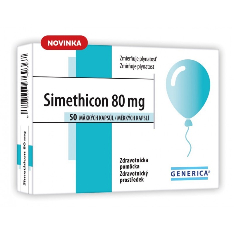 Simethicon 80 mg Generica 50 měkkých želatinových kapslí