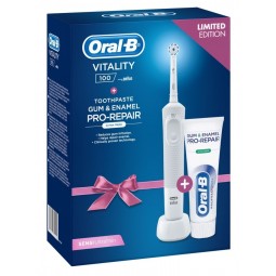 Oral-B Vitality D100 White Sensitive elektrický kartáček + zubní pasta