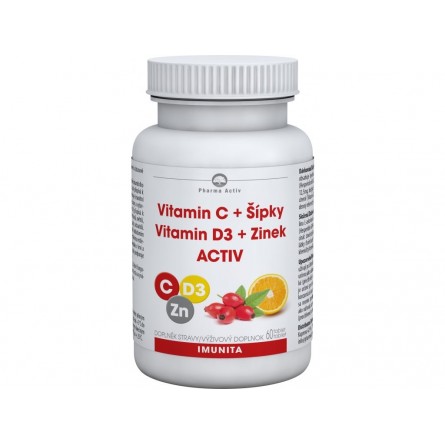 Pharma Activ Vitamin C + Šípky Vitamin D3 + Zinek ACTIV 60 tablet