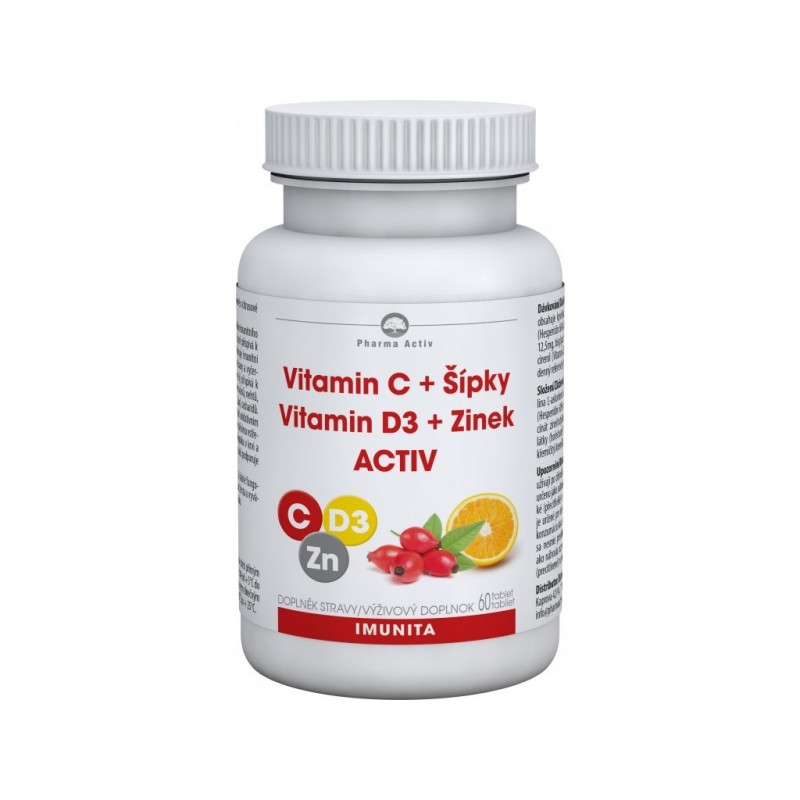 Pharma Activ Vitamin C + Šípky Vitamin D3 + Zinek ACTIV 60 tablet
