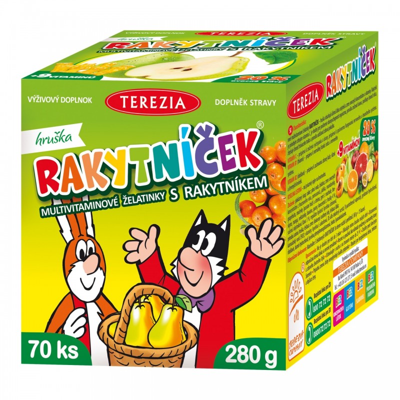 RAKYTNÍČEK multivitaminové želatinky s rakytníkem HRUŠKA 70 ks