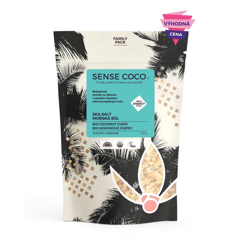 SENSE COCO Bio kokosové chipsy s mořskou solí / Family pack 250 g