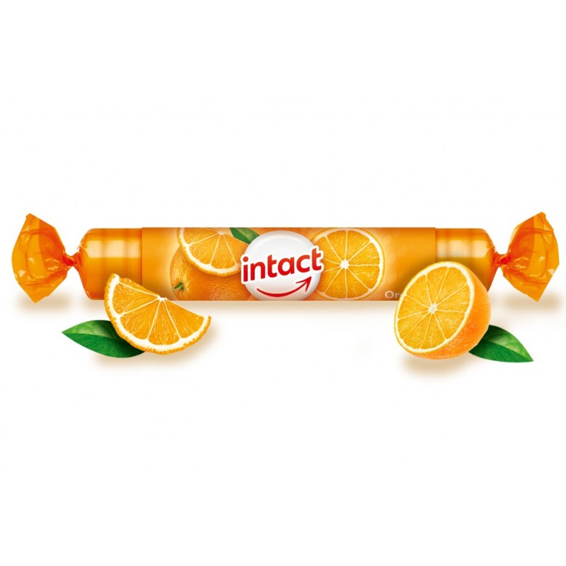 Intact Hroznový cukr s vitaminem C pomeranč rolička 40 g