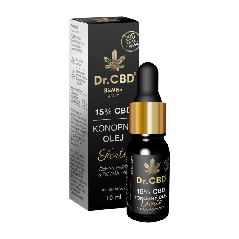 Dr.CBD 15% konopný olej Forte černý pepř a rozmarýn 10 ml