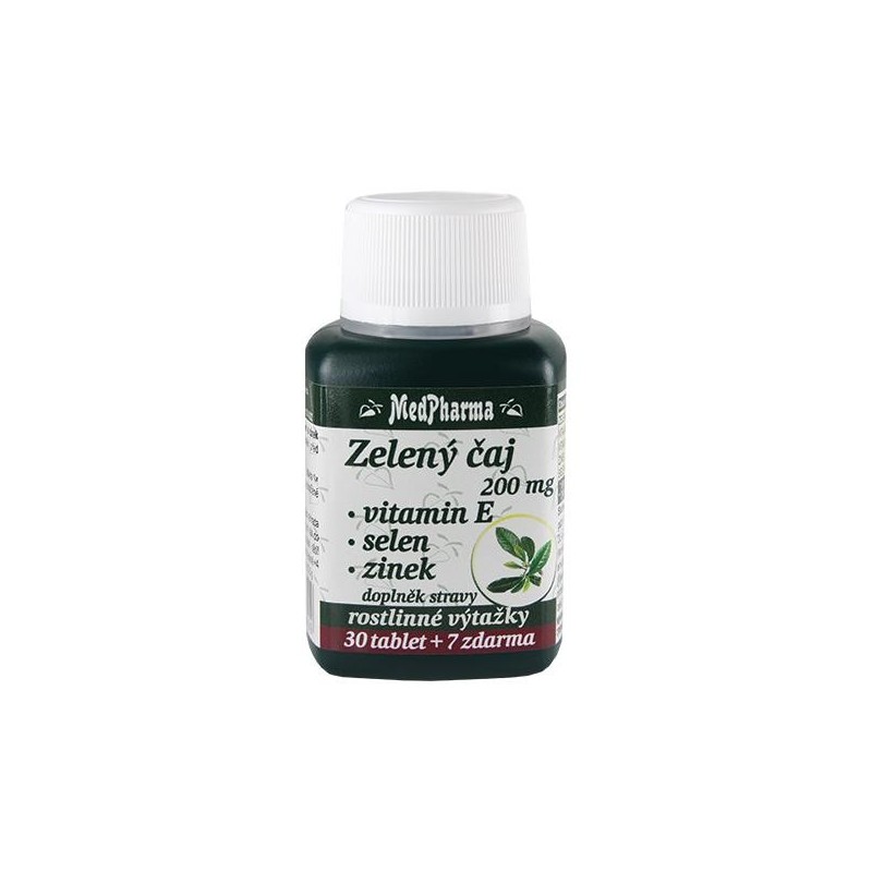 Medpharma Zelený čaj 200 mg + vitamin E + selen + zinek 37 tablet