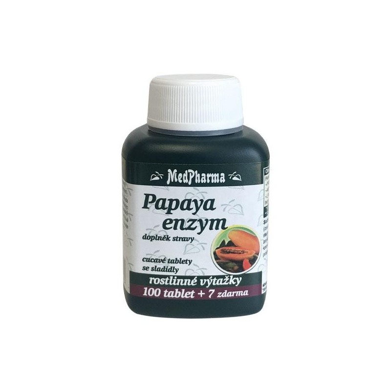 Medpharma Papaya enzym – cucavé pastilky bez cukru 107 tablet