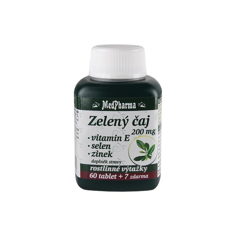 Medpharma Zelený čaj 200 mg + vitamin E + selen + zinek 67 tablet