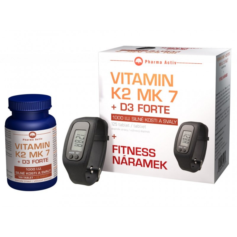 Pharma Activ Vitamín K2 MK7 + D3 FORTE 125 tablet + Fitness náramek