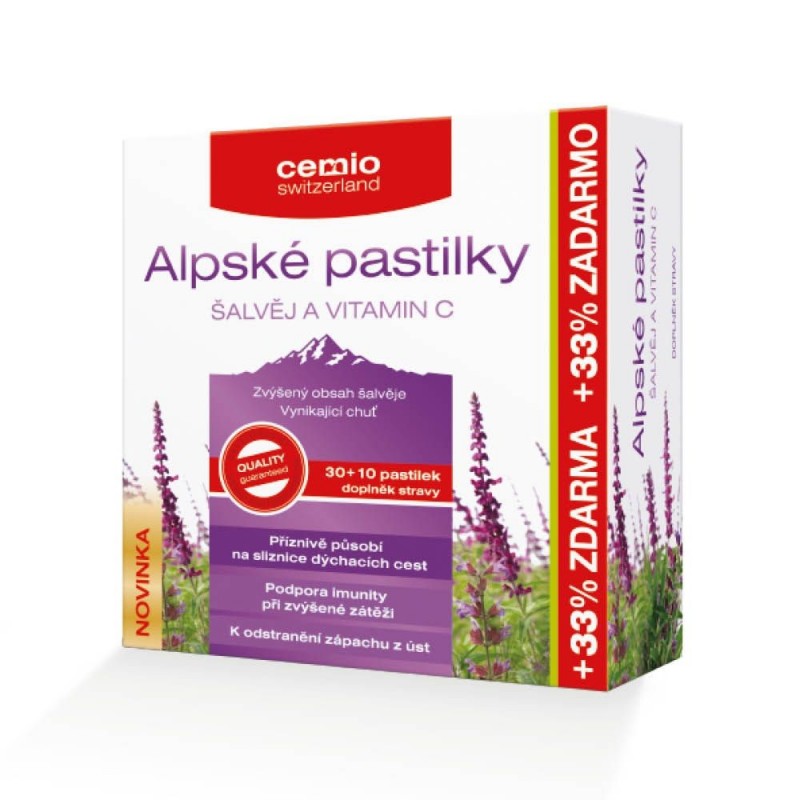 Cemio Alpské pastilky ŠALVĚJ A VITAMIN C 30+10 pastilek