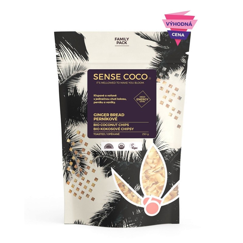 SENSE COCO Bio kokosové chipsy perníkové / Family Pack 250 g