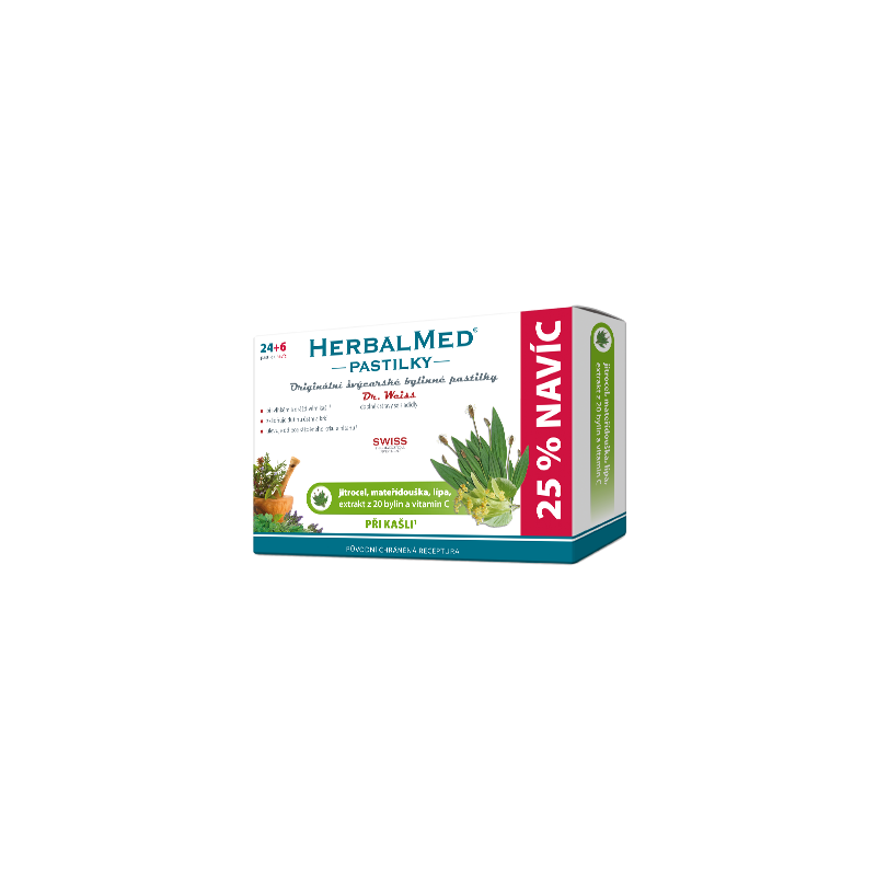 DR. WEISS Herbalmed jitrocel mateřídouška lípa 24+6 pastilek