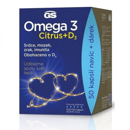 GS Omega 3 citrus + D3 100+50 kapslí + dárek