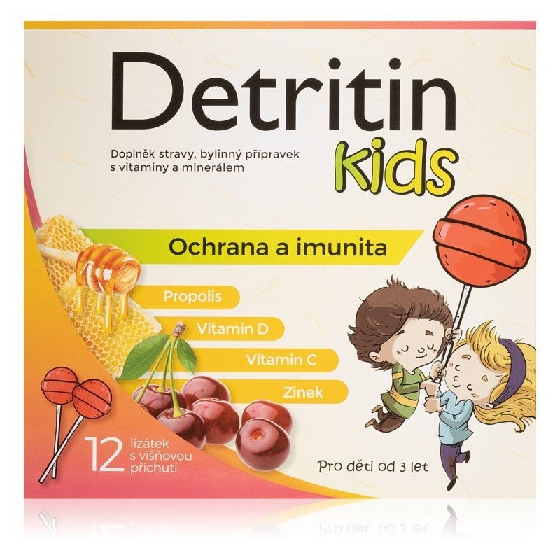 DETRITIN Kids lízátka na imunitu višeň 12 ks