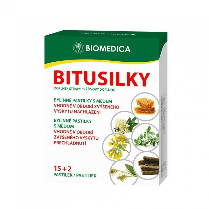 BIOMEDICA Bitusilky s medem 15+2 bylinných pastilek