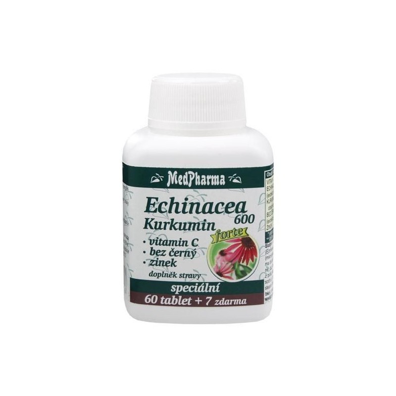 MEDPHARMA Echinacea 600 + kurkumin + vitamin C + bez černý + zinek forte 60+7 tablet