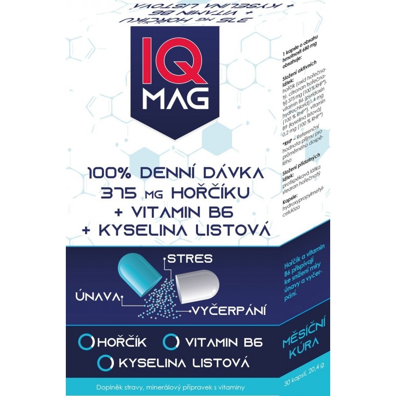 IQ MAG Hořčík 375 mg + B6 + kyselina listová 30 kapslí
