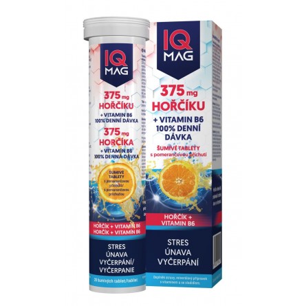 IQ MAG Hořčík 375 mg + B6 s pomerančovou příchutí 20 šumivých tablet