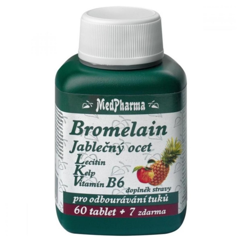 MEDPHARMA Bromelain 300 mg + jablečný ocet + lecitin 60+7 tablet