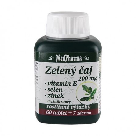 MEDPHARMA Zelený čaj 200 mg + vitamin E + selen + zinek 60+7 tablet