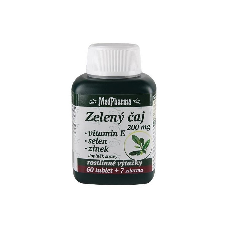 MEDPHARMA Zelený čaj 200 mg + vitamin E + selen + zinek 60+7 tablet