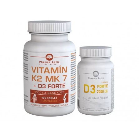 PHARMA ACTIV Vitamín K2 MK7 + D3 forte 125 tablet + D3 2000 I.U. forte 30 tablet
