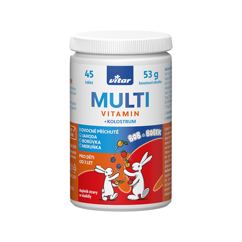 VITAR Multivitamin pro děti + kolostrum 3 ovocné příchutě 45 tablet
