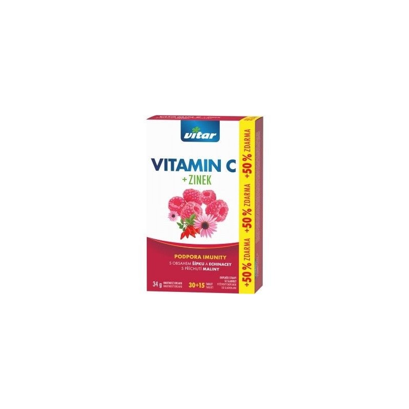 VITAR Vitamin C + zinek s příchutí maliny 30 + 15 tablet