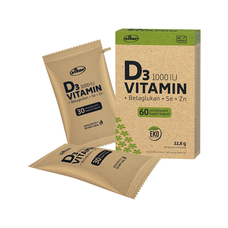 VITAR Vitamin D3 1000 IU + betaglukan + Se + Zn 60 kapslí