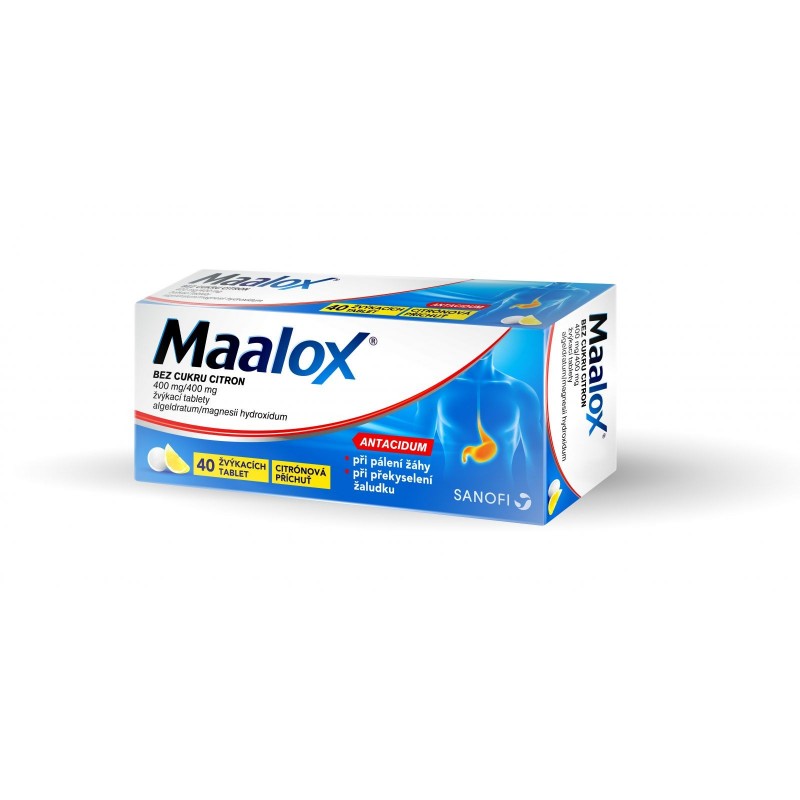 Maalox bez cukru citron 400 mg/400 mg 40 žvýkacích tablet