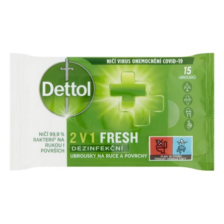 DETTOL Fresh 2V1 dezinfekční ubrousky 15 ks