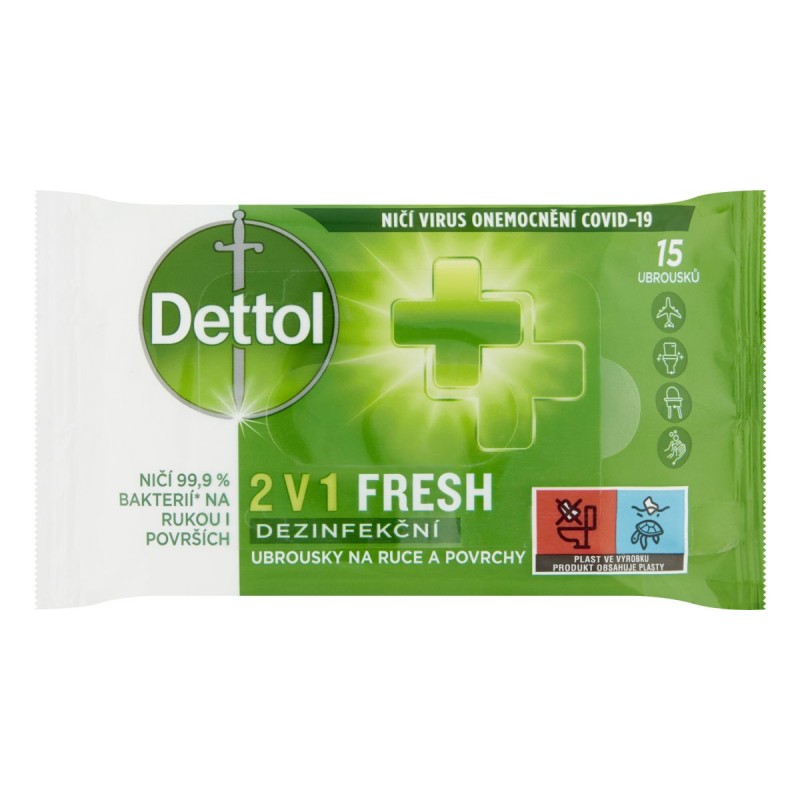 DETTOL Fresh 2V1 dezinfekční ubrousky 15 ks