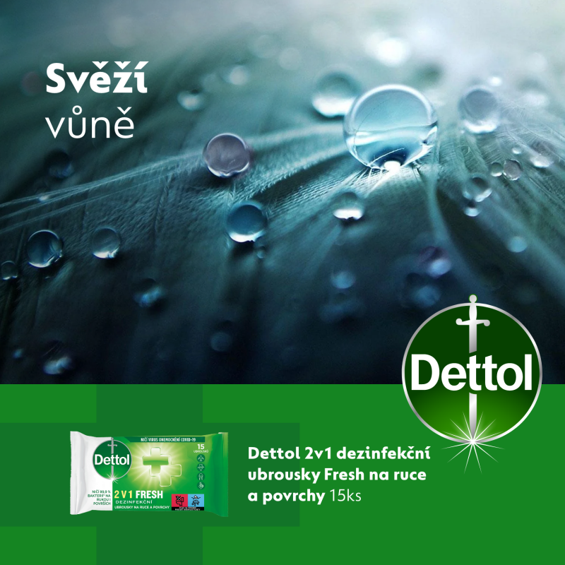 DETTOL Fresh 2V1 dezinfekční ubrousky 15 ks