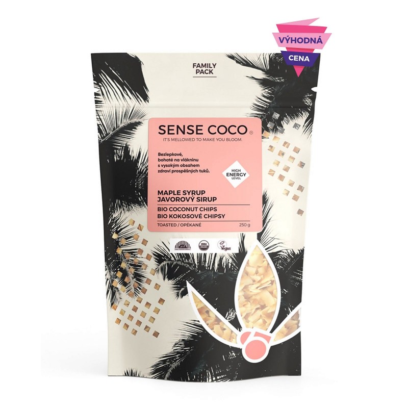 SENSE COCO Bio kokosové chipsy s javorovým sirupem / Family pack 250 g