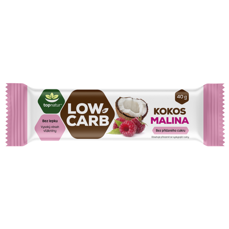 TOPNATUR Low carb tyčinka kokos a malina 40 g