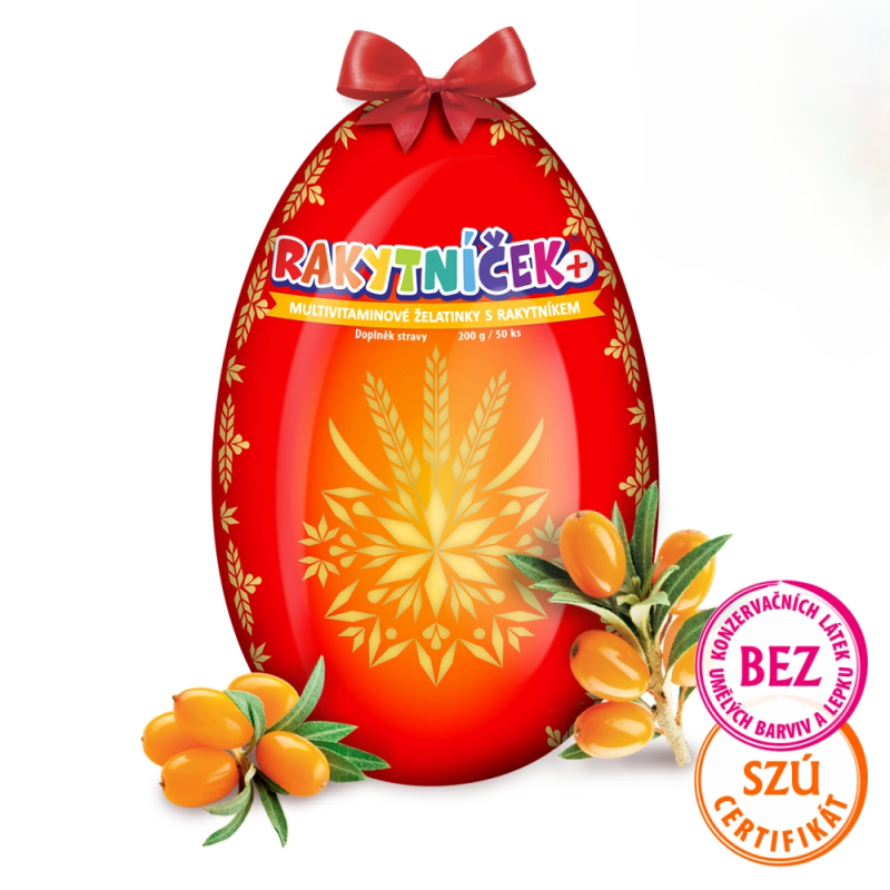 RAKYTNÍČEK+ želatinky s rakytníkem ČERVENÉ VEJCE 2026 50 ks
